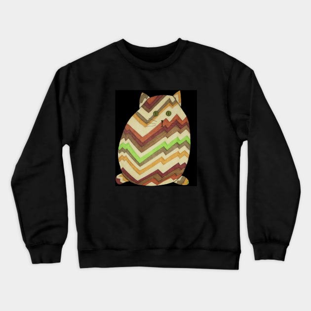 Fat Cat Front on Black Crewneck Sweatshirt by ErinBrieArt